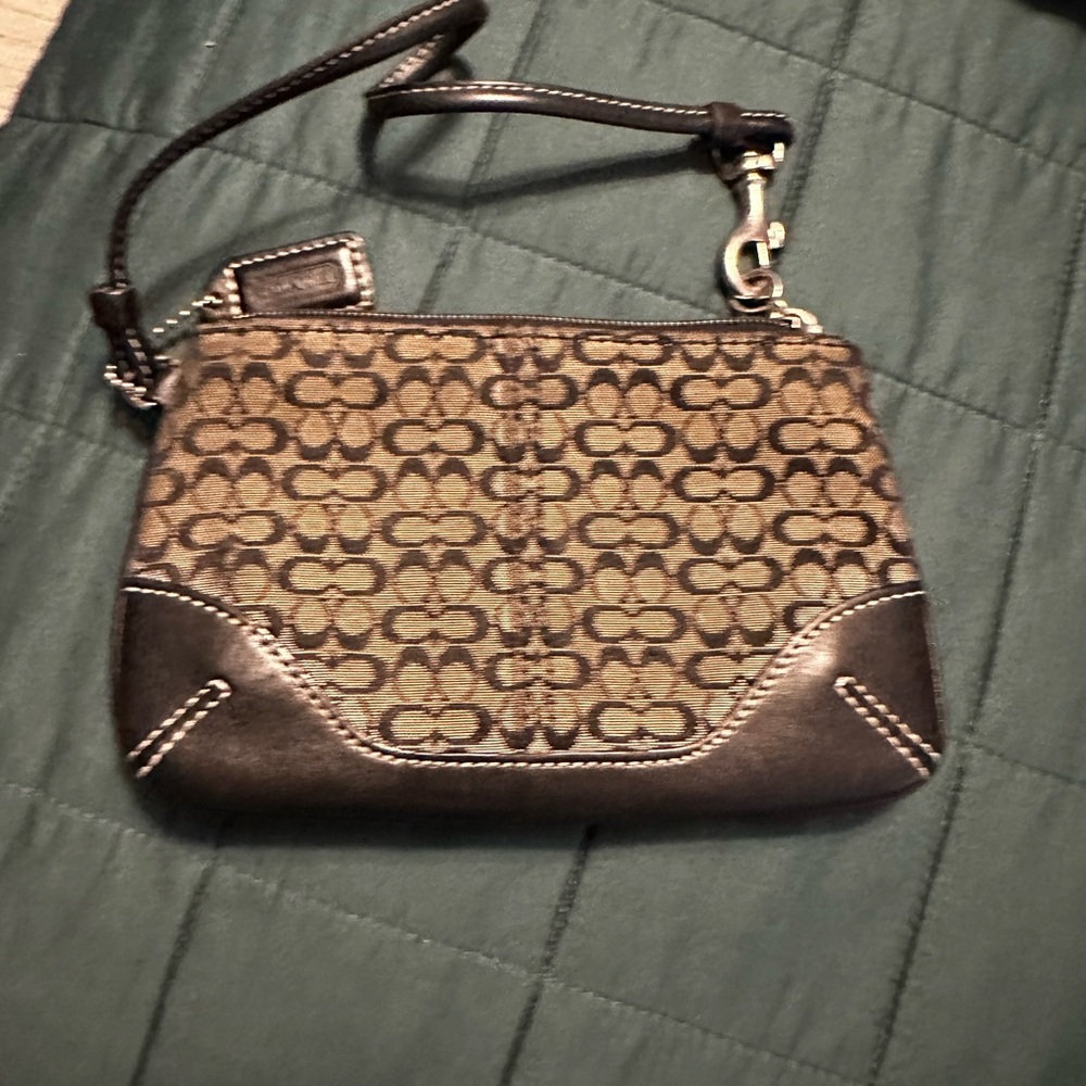 Coach Brown and Black Signature Wristlet